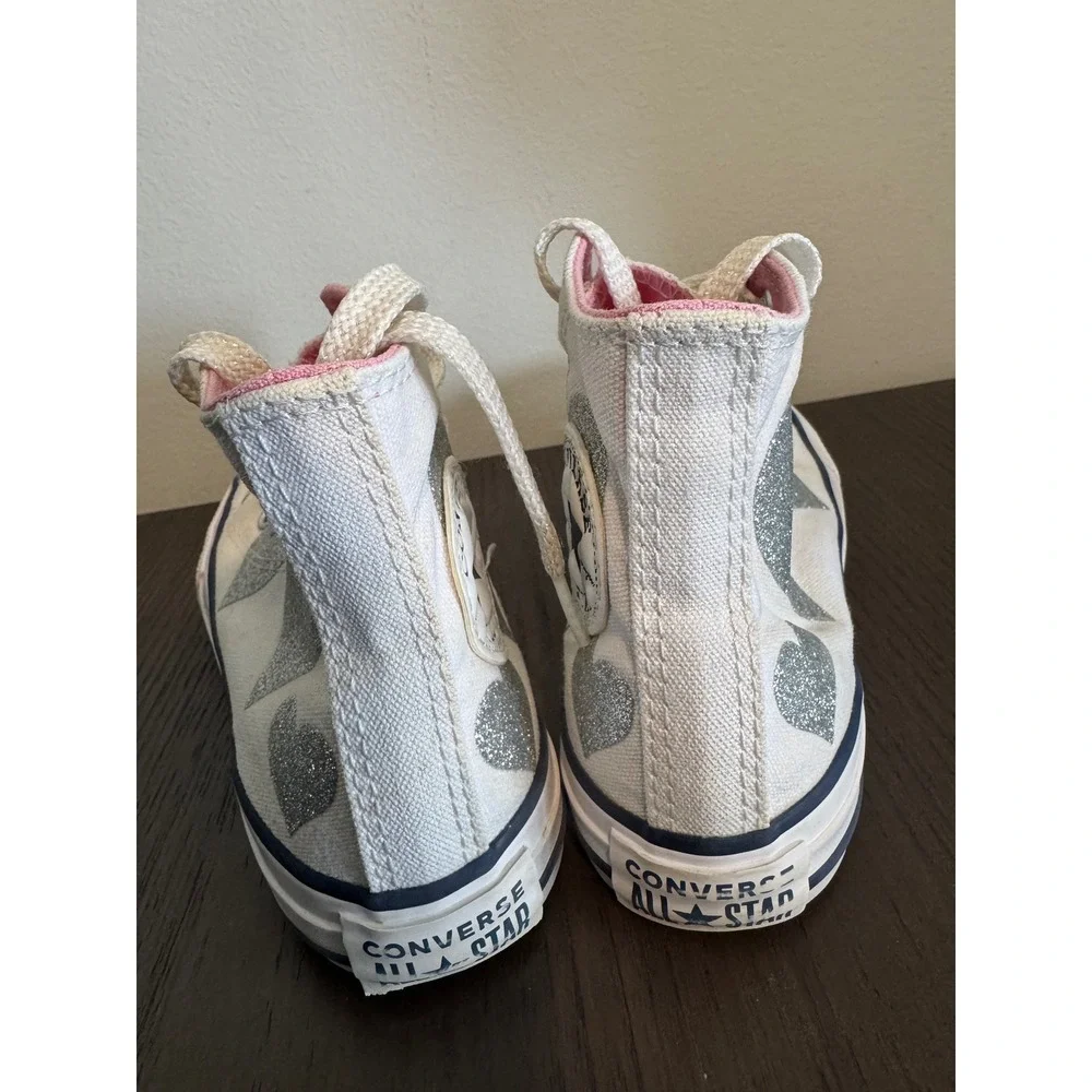 Converse Chuck Taylor All Star girls Size 12 White Silver Glitter Heart High Top